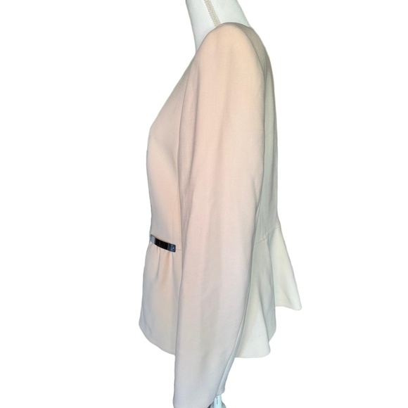 ESCADA Womens Blazer Size 42 Cream Peplum Collarless Full-Zip Front - Picture 2 of 9